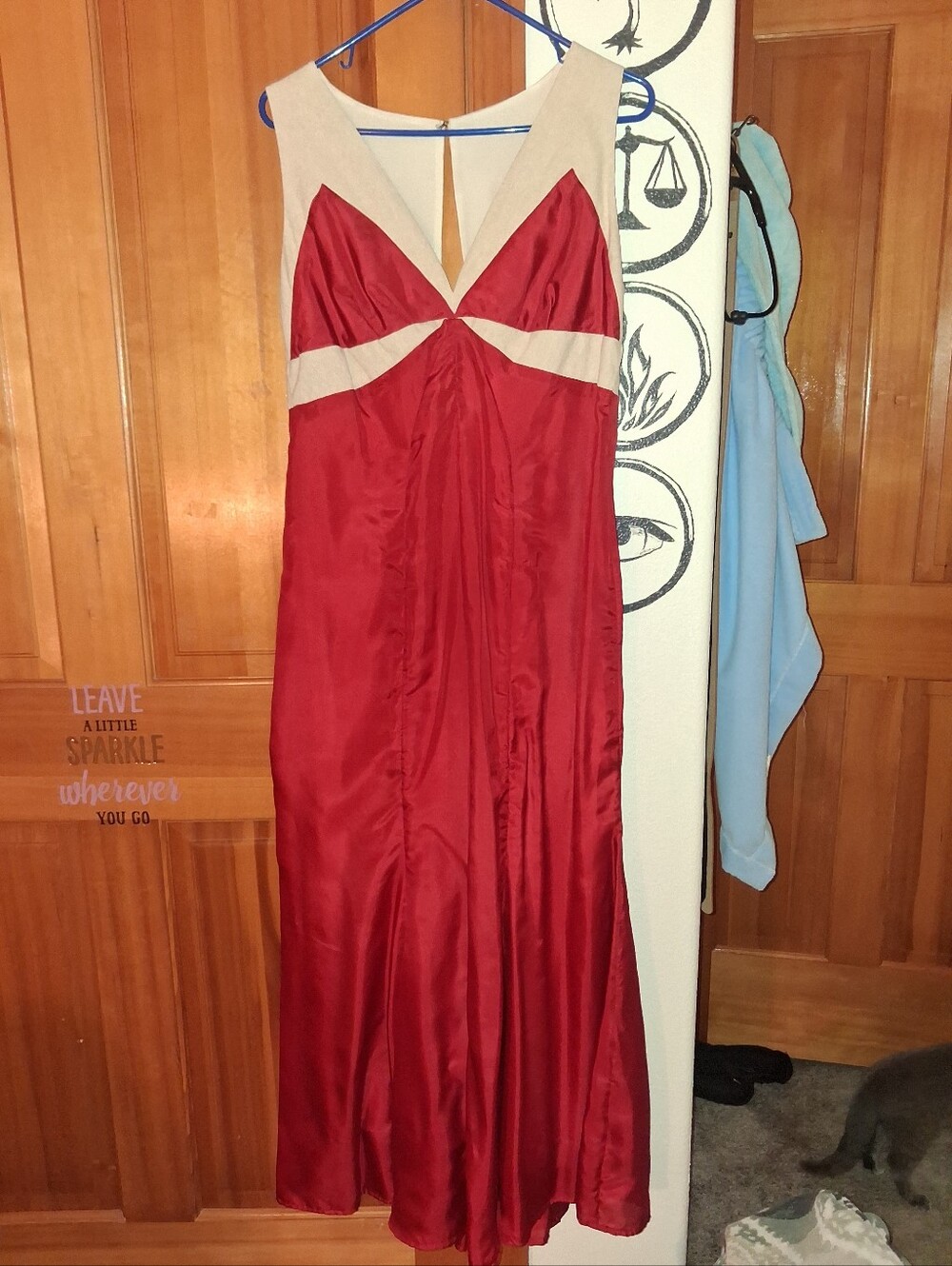 Silk Red and Cream Evening Maxi Dress